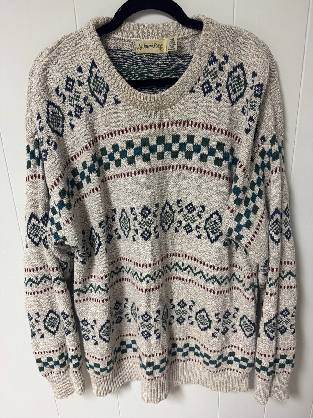 St. John's Bay - Men's Cream Patterned Crewneck Sweater